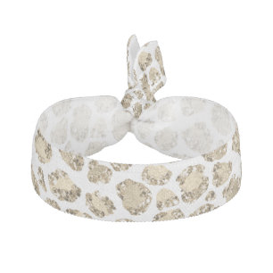 White Gold Glitz Sparkle Leopard Print       Elastic Hair Tie