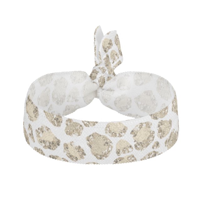 White Gold Glitz Sparkle Leopard Print       Elastic Hair Tie (Front)