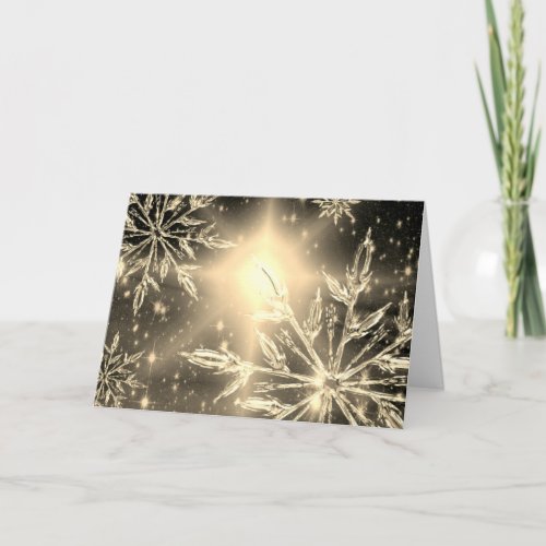 White gold glow snowflake ice crystal winter card