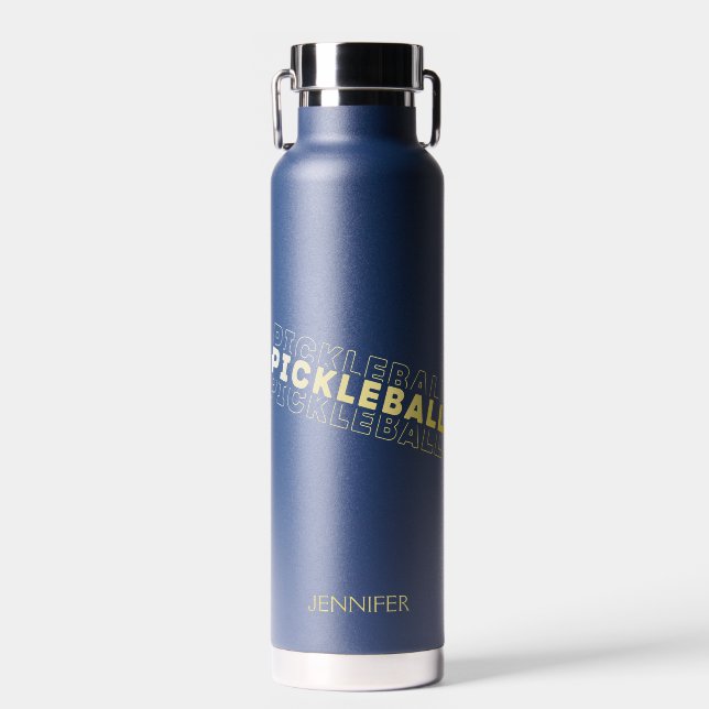 White Gold Gradient Pickleball Typography Name Water Bottle (Front)