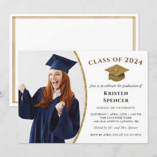 White Gold Graduate Photo Frame Graduation Party Invitation