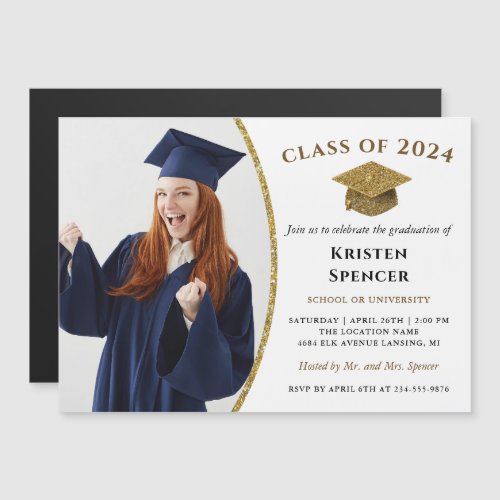 White Gold Graduate Photo Graduation Party Magnet