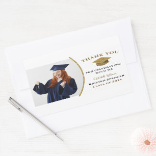 White Gold Graduate Photo Graduation Thank You Rectangular Sticker