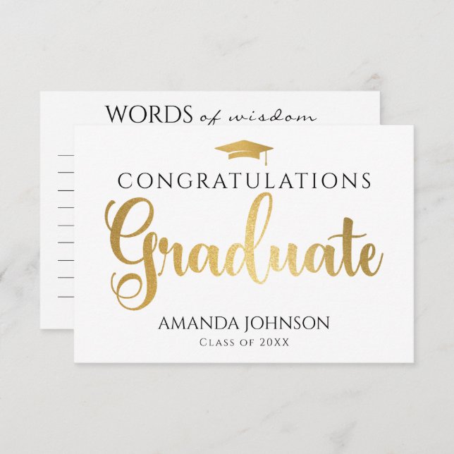 White Gold Graduate Words of Wisdom Graduation Enclosure Card (Front/Back)