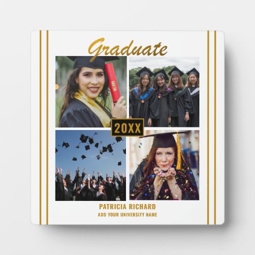 White Gold Graduation 4 Photo Collage Keepsake Plaque