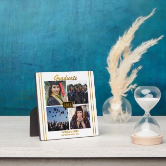 White Gold Graduation 4 Photo Collage Keepsake Plaque | Zazzle