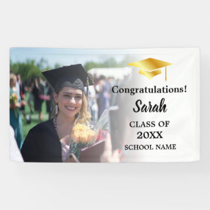 White   Gold Graduation Custom Photo Class Of 2025 Banner