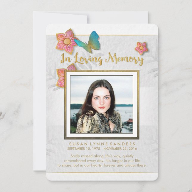 White Gold & Gray Butterfly Memorial Thank You (Front)