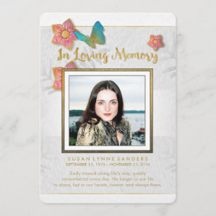 White Gold & Gray Butterfly Memorial Thank You Card