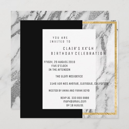 White Gold Gray Ombre Geometry Silver Marble Invitation