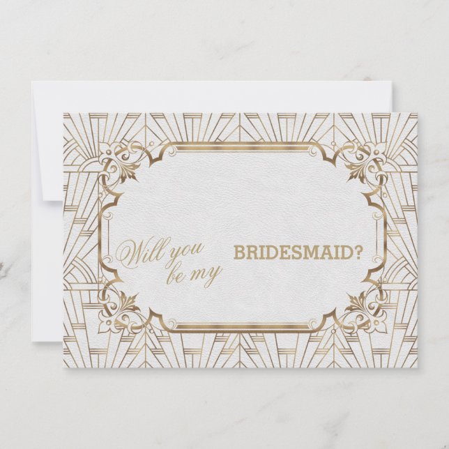 White Gold Great Gatsby Art Dec Wedding Bridesmaid Invitation (Front)