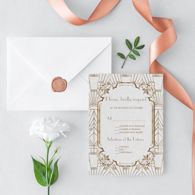 White Gold Great Gatsby Art Deco 1920s RSVP (Creator Uploaded)