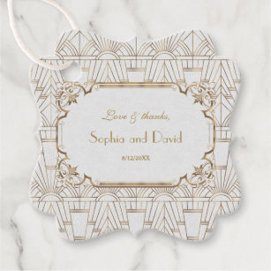 White Gold Great Gatsby Art Deco 1920s Wedding Favor Tags