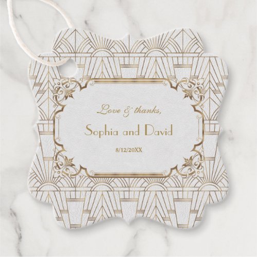 White Gold Great Gatsby Art Deco 1920s Wedding Favor Tags