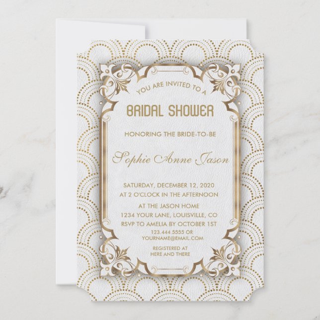 White Gold Great Gatsby Art Deco Bridal Shower Invitation (Front)