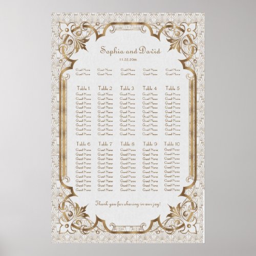 White Gold Great Gatsby Art Deco Seating Chart