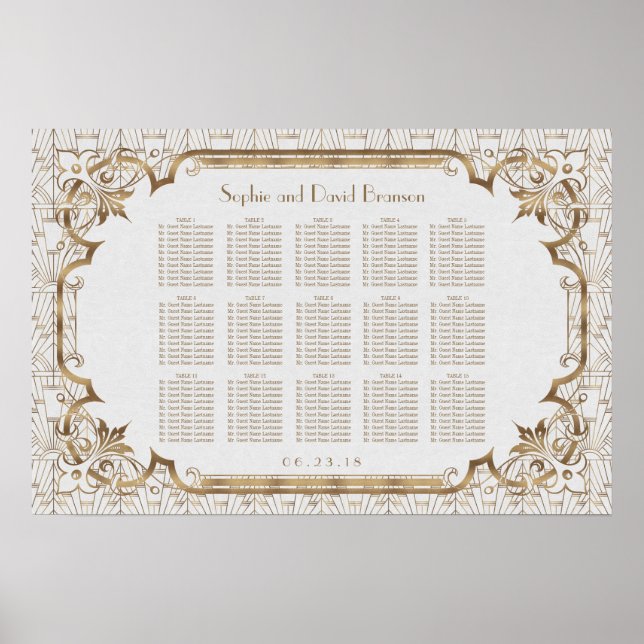 White Gold Great Gatsby Art Deco Seating Chart (Front)