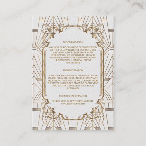 White Gold Great Gatsby Art Deco Wedding Details Enclosure Card