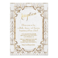 White Gold Great Gatsby Art Deco Wedding Reception Invitation
