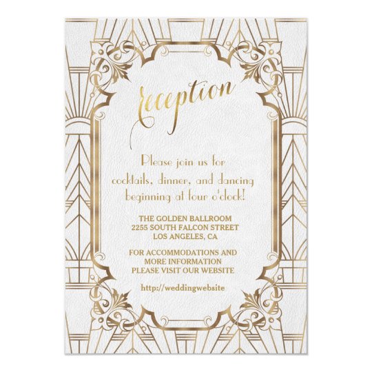 White Gold Great Gatsby Art Deco Wedding Reception Invitation