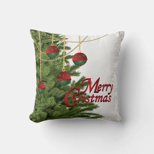 White Gold Green and Red Merry Christmas Throw Pillow