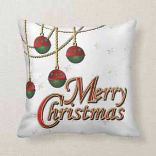 White, Gold, Green and Red Merry Christmas Throw Pillow