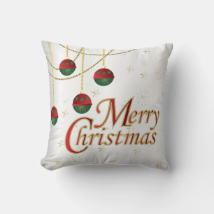 White, Gold, Green and Red Merry Christmas Throw Pillow