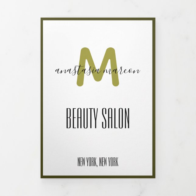 White Gold Green Photo Monogram Salon Brochure (Cover)