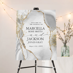 White, Gold & Grey Mist Agate Wedding Foam Board