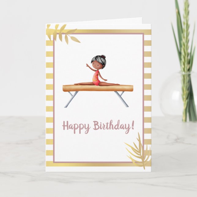 White Gold Gymnastics Beam Birthday Card (Front)