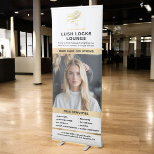White Gold Hair Salon Services Photo Collage Logo Retractable Banner