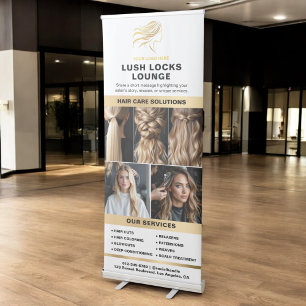 White Gold Hair Salon Services Photo Collage Logo Retractable Banner