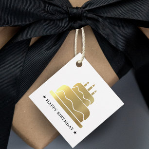 White & Gold Happy Birthday Cake To From Favor Tags