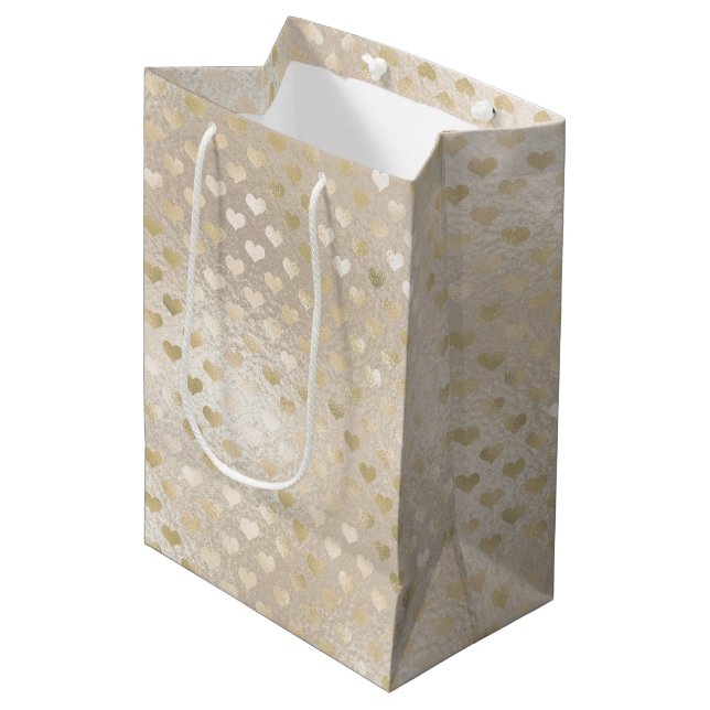 White Gold Hearts       Medium Gift Bag (Front Angled)