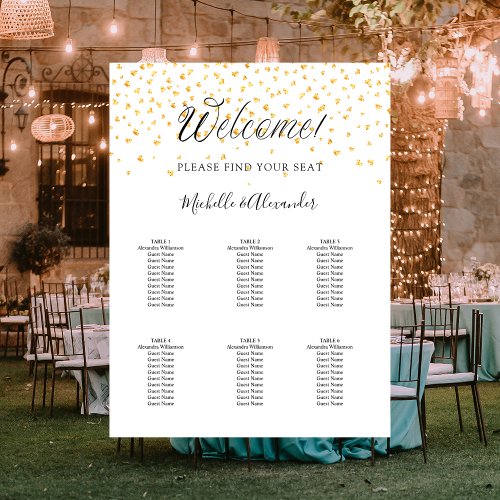 White gold hearts modern wedding 6 seating chart