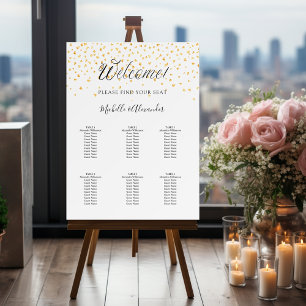 White gold hearts modern wedding 6 seating chart foam board