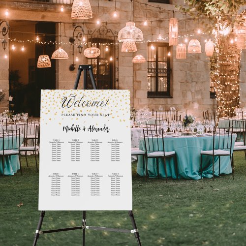 White gold hearts modern wedding 9 seating chart foam board