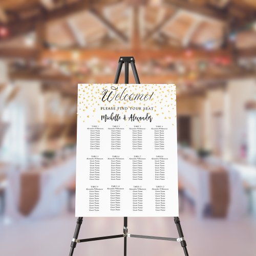 White gold hearts modern wedding seating chart foam board