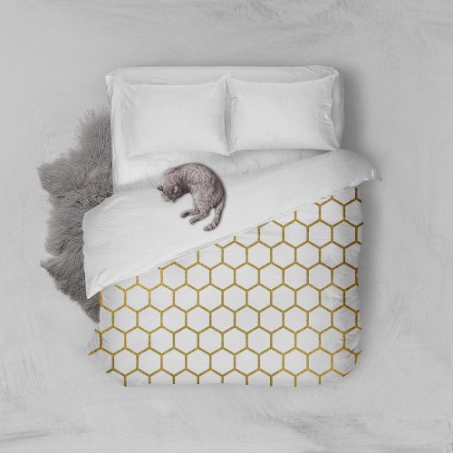 White  Gold Hexagon Geometric Pattern Duvet Cover