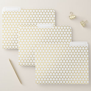 White & Gold Hexagon Geometric Pattern File Folder
