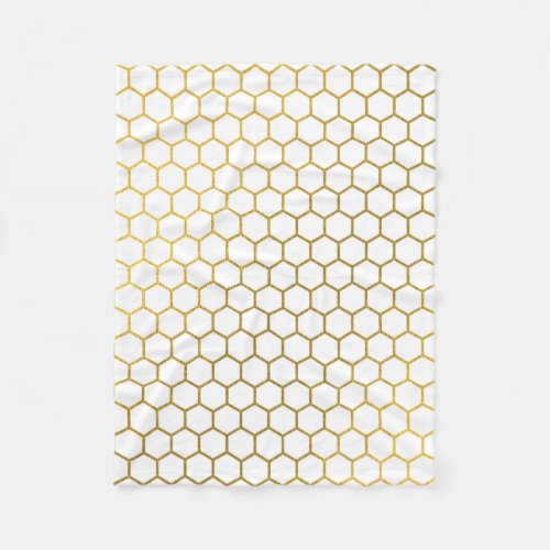 White  Gold Hexagon Geometric Pattern Fleece Blanket