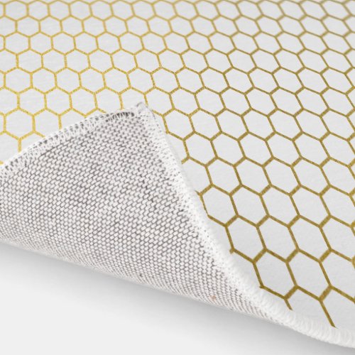 White  Gold Hexagon Geometric Pattern Rug