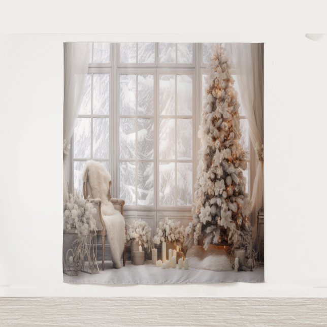 White & Gold Holiday Photo Scene Backdrop (Front)