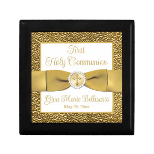 White, Gold Holy Communion Keepsake Jewelry Box