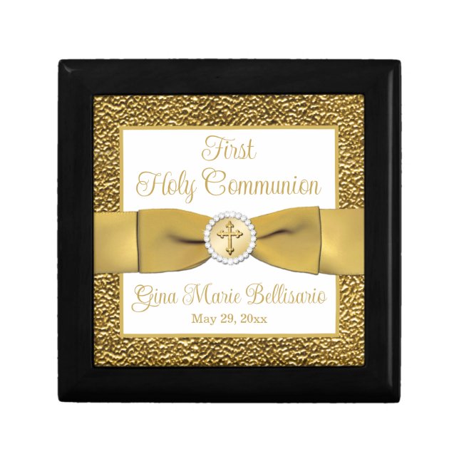 White, Gold Holy Communion Keepsake Jewelry Box (Front)
