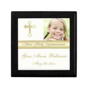 White, Gold Holy Communion Keepsake Jewelry Box