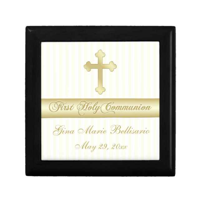 White, Gold Holy Communion Keepsake Jewelry Box (Front)
