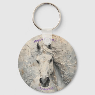 White Gold Horse Lover Birthday Personalised Keychain