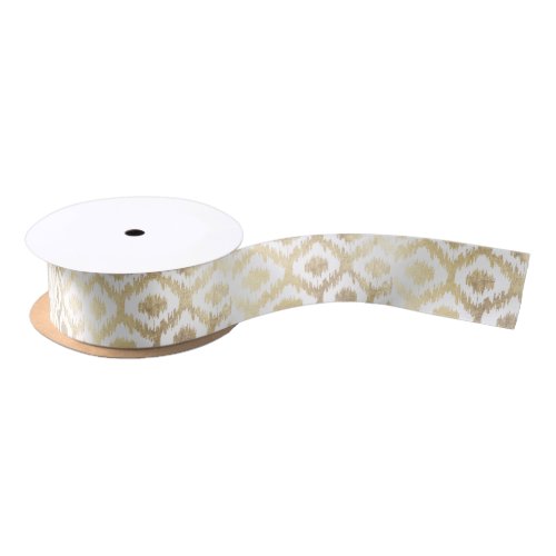 White gold ikat modern abstract geometric pattern satin ribbon