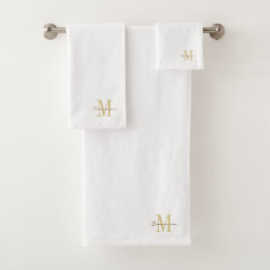 White Gold Initial and Name Personalized Bath Towel Set